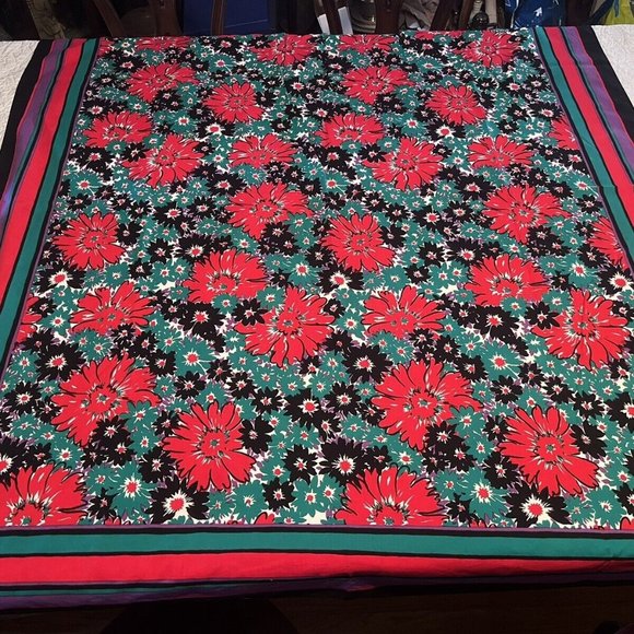 GIVENCHY MULTICOLOR FLORAL-THEMED COTTON SHAWL PURPLE RED BLACK GREEN WHITE - Picture 1 of 13